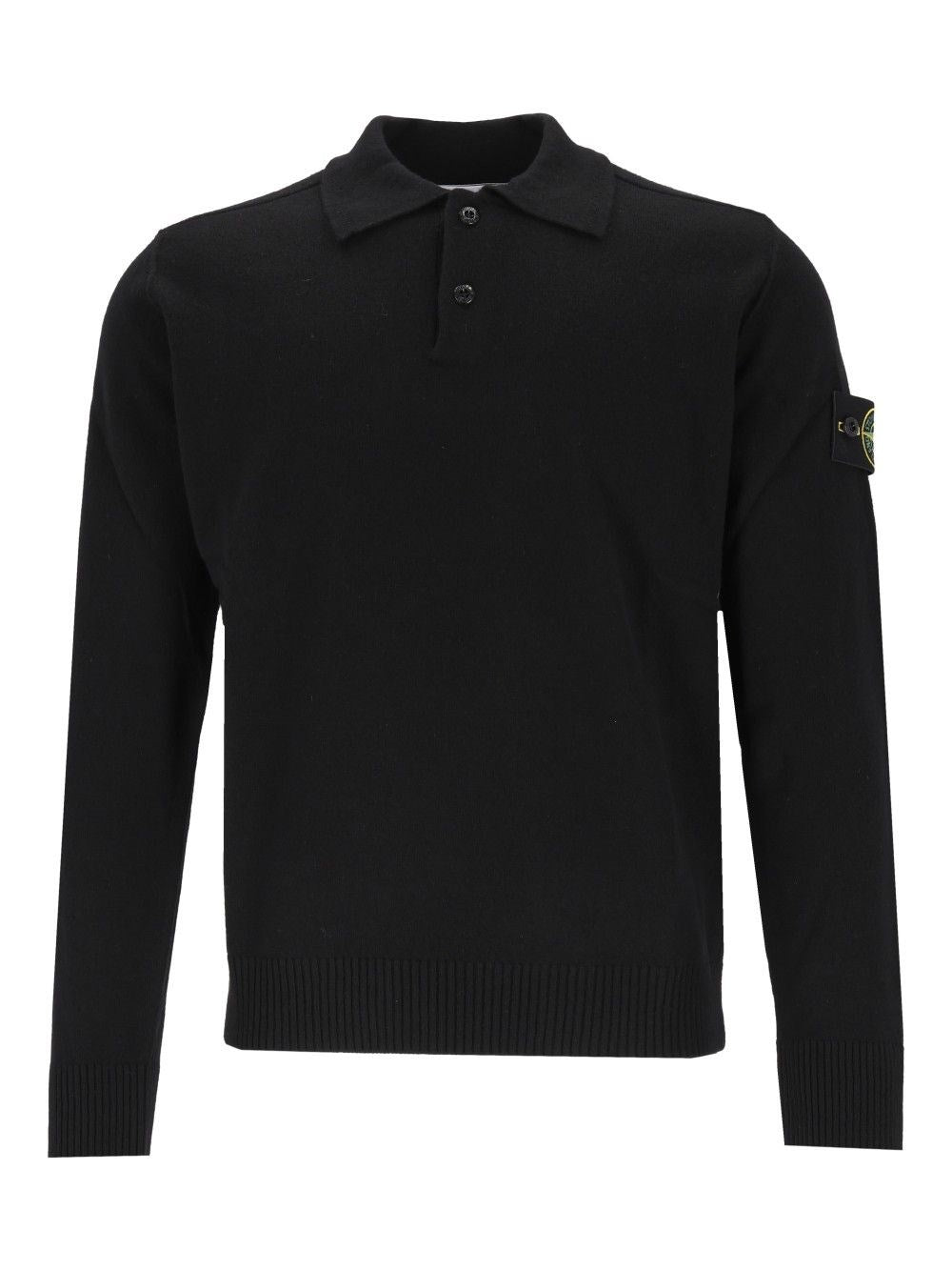 Stone Island Lightweight Wool Polo Sweater Geelong Rws - Black