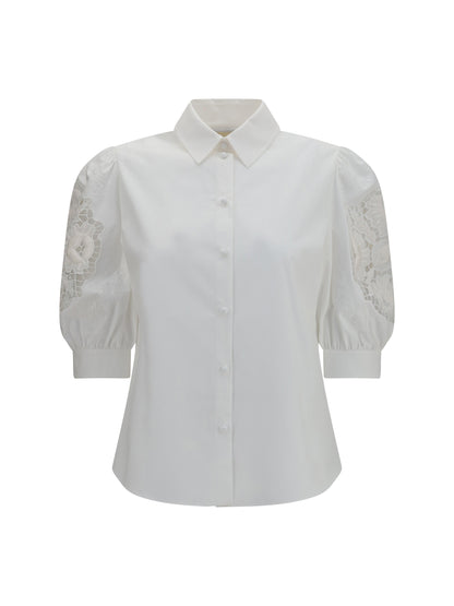 Valentino Shirt with Sangallo lace sleeves - White Ottico