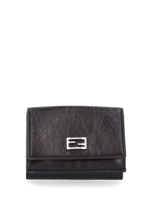 Fendi Mini Trifold Leather Wallet - Black
