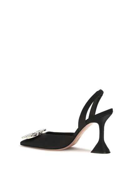 Amina Muaddi Begum Slingback Pumps - Black Satin