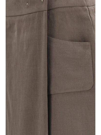 Giorgio Armani Silk and wool wrap Long Skirt with patch pocket - Mud