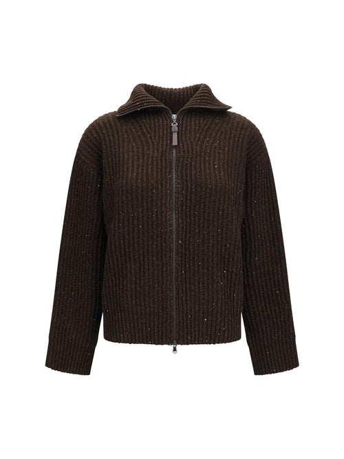 Brunello Cucinelli Ribbed zip Sweater - Coffee