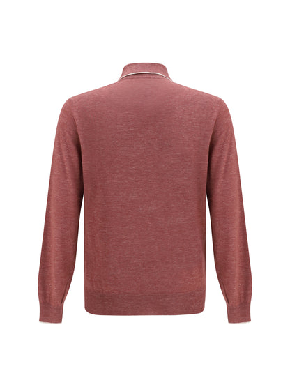 Brunello Cucinelli Lightweight cashmere, silk and hemp knit Polo - Corallo+Panama