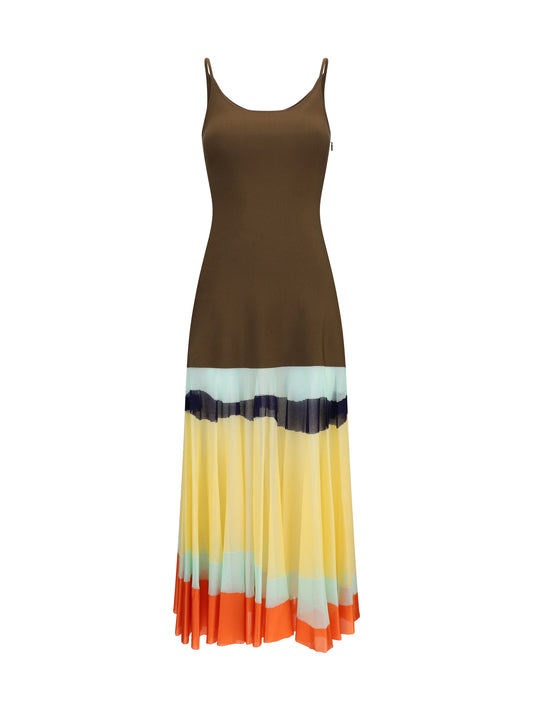 FENDI Long Dress with color-striped skirt