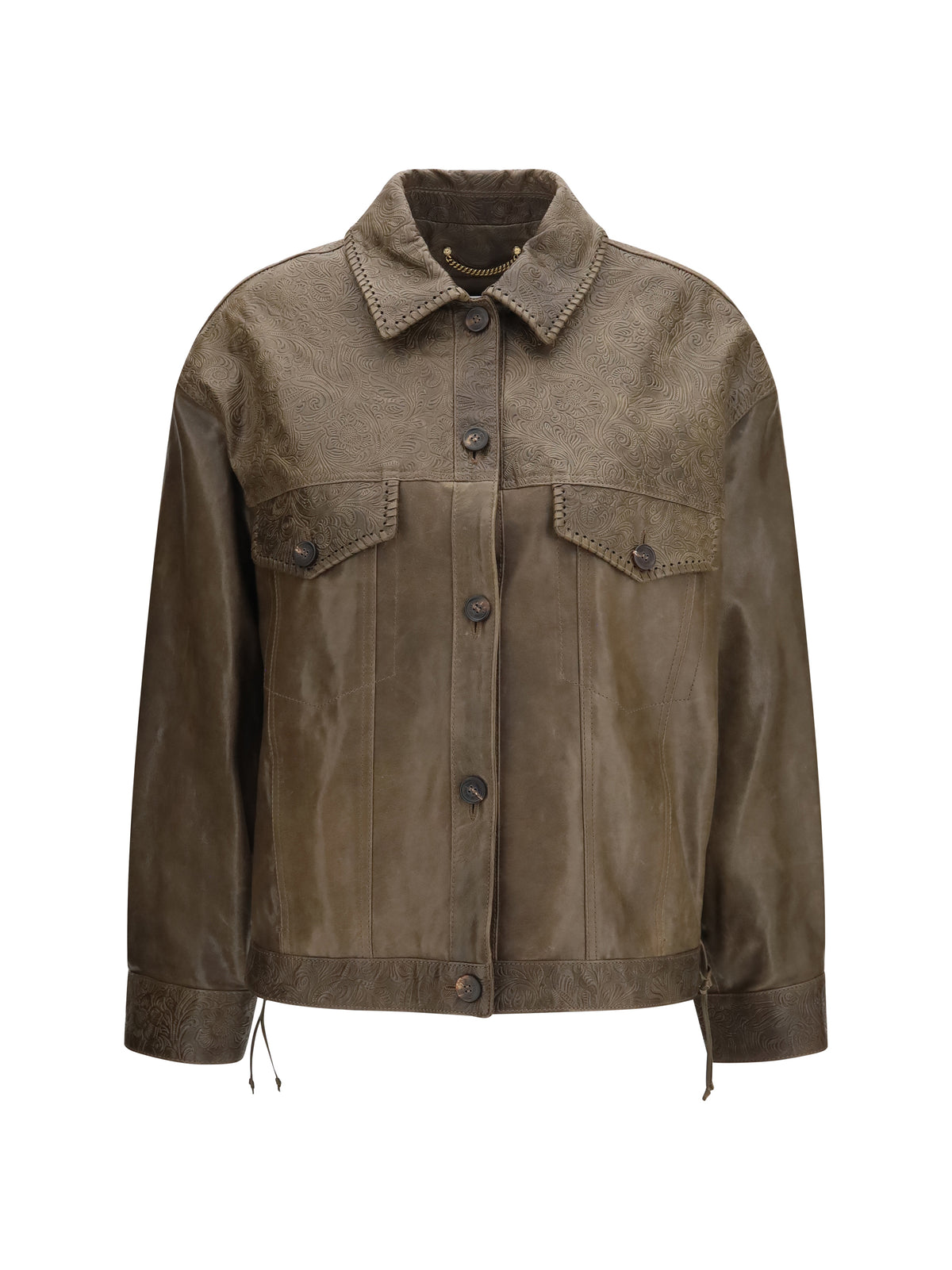 Golden Goose Babete leather Jacket with embossed details - Mud Green