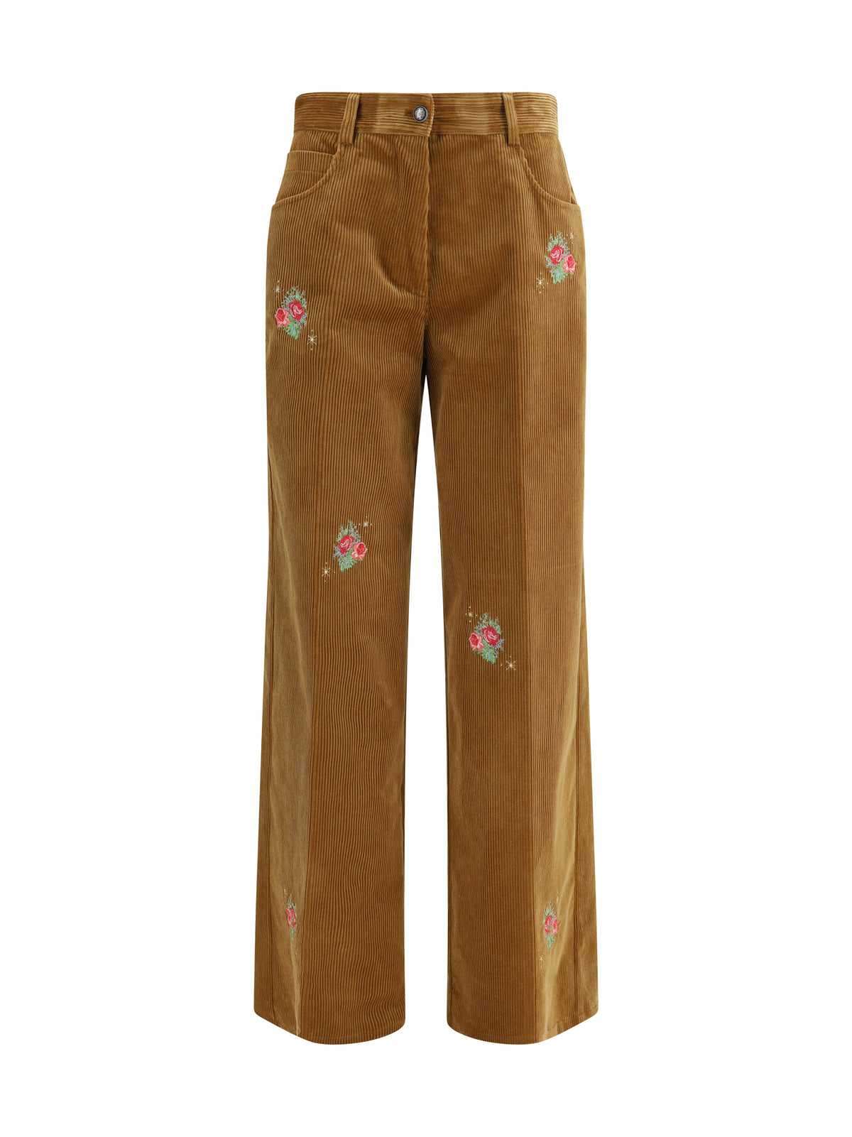 Forte_forte Velvet Pants with embroidered bouquets - Camel