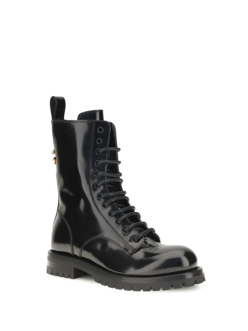 Dolce & Gabbana Leather Lace-Up Booties - Black