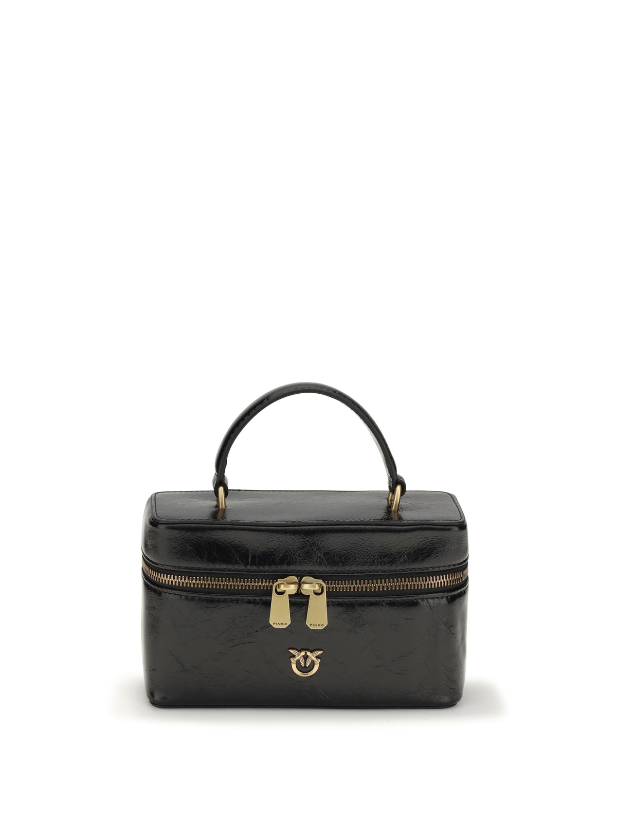 Pinko Vanity Soft Mini Quilted Beauty Case - Black-Antique Gold