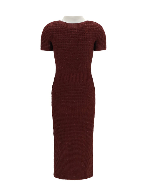 Self-Portrait Knit midi Dress with statement buttons - Burgundy