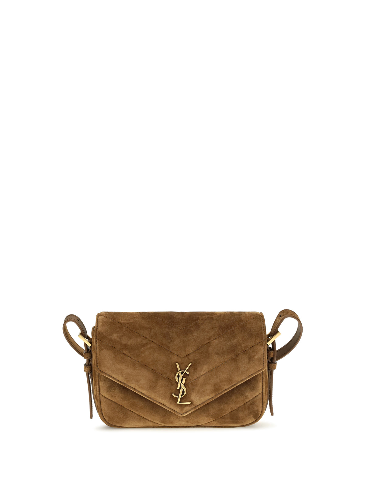 Saint Laurent Small LouLou matelassé suede Shoulder Bag - Orange Caramel Cogn