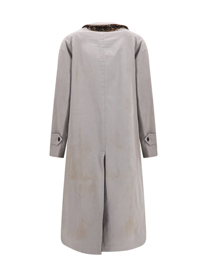 Prada Reversible single-breasted coat with gocce details - Acciaio+Tabacco