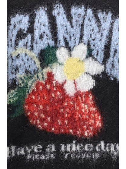 Ganni Alpaca and wool-blend T-shirt - Black