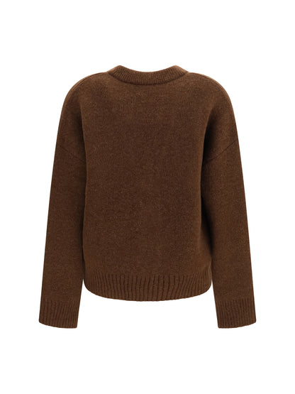 Ami Paris Ami de Coeur Cardigan in alpaca - Marron Chocolat/Ecru