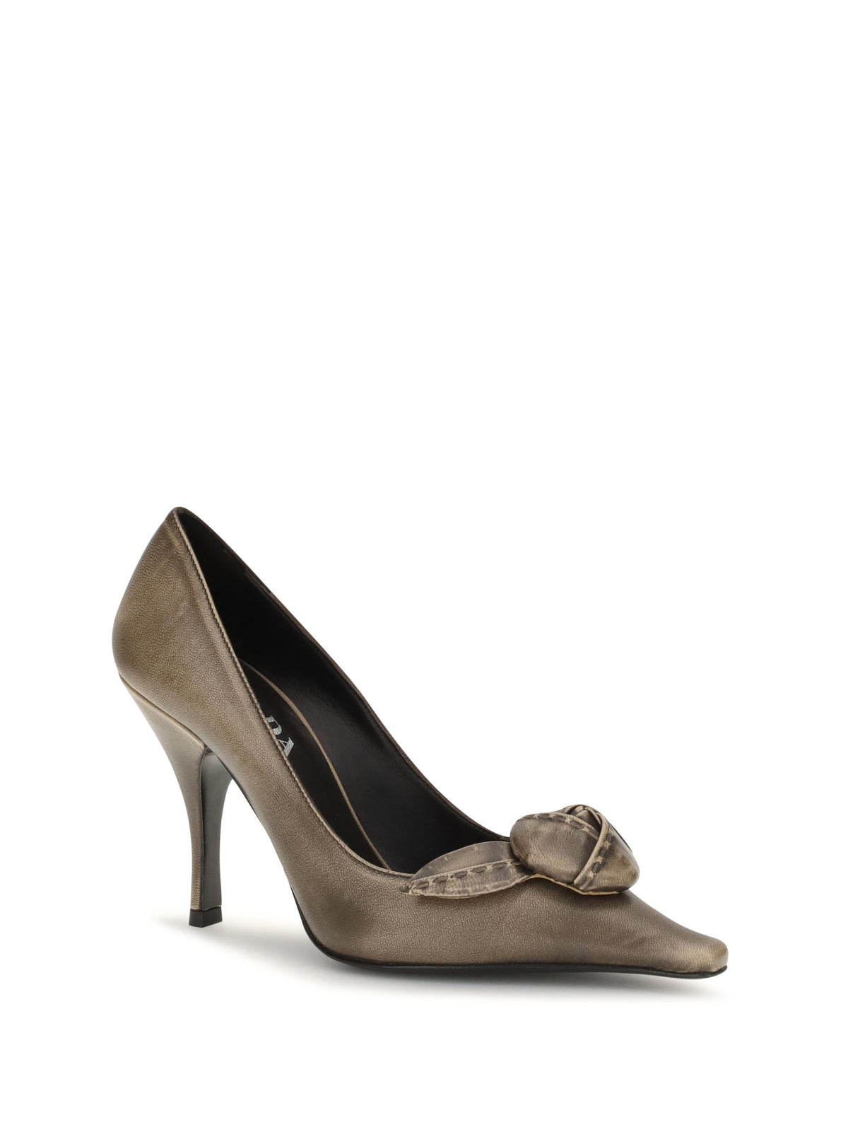 Prada Leather Pumps with rose appliqué - Tortora