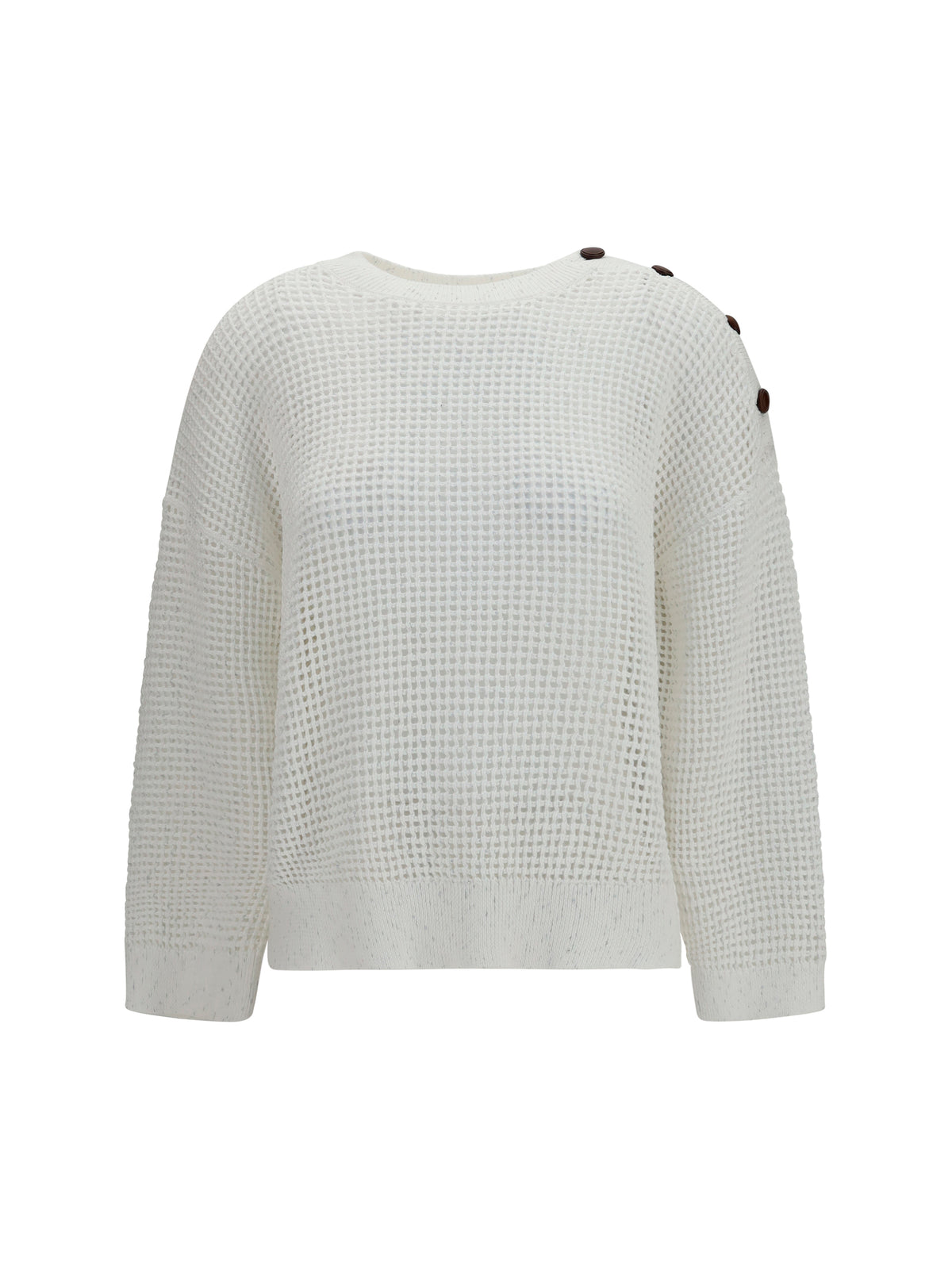 Brunello Cucinelli Openwork Sweater with shoulder buttons - White