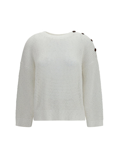 Brunello Cucinelli Openwork Sweater with shoulder buttons - White