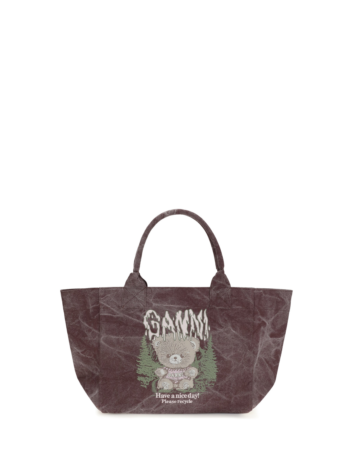 Ganni Medium trapeze teddy print Shopping Bag - Port Royale