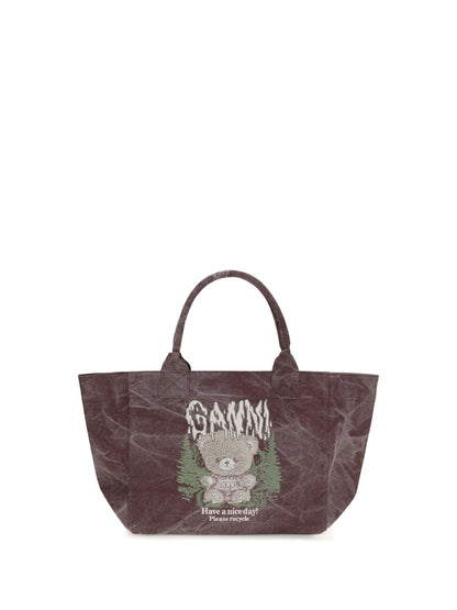 Ganni Medium trapeze teddy print Shopping Bag - Port Royale