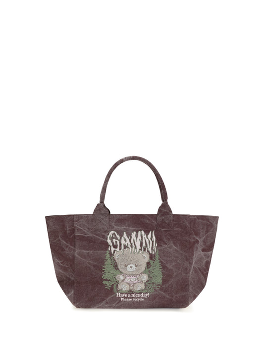 Ganni Medium trapeze teddy print Shopping Bag - Port Royale