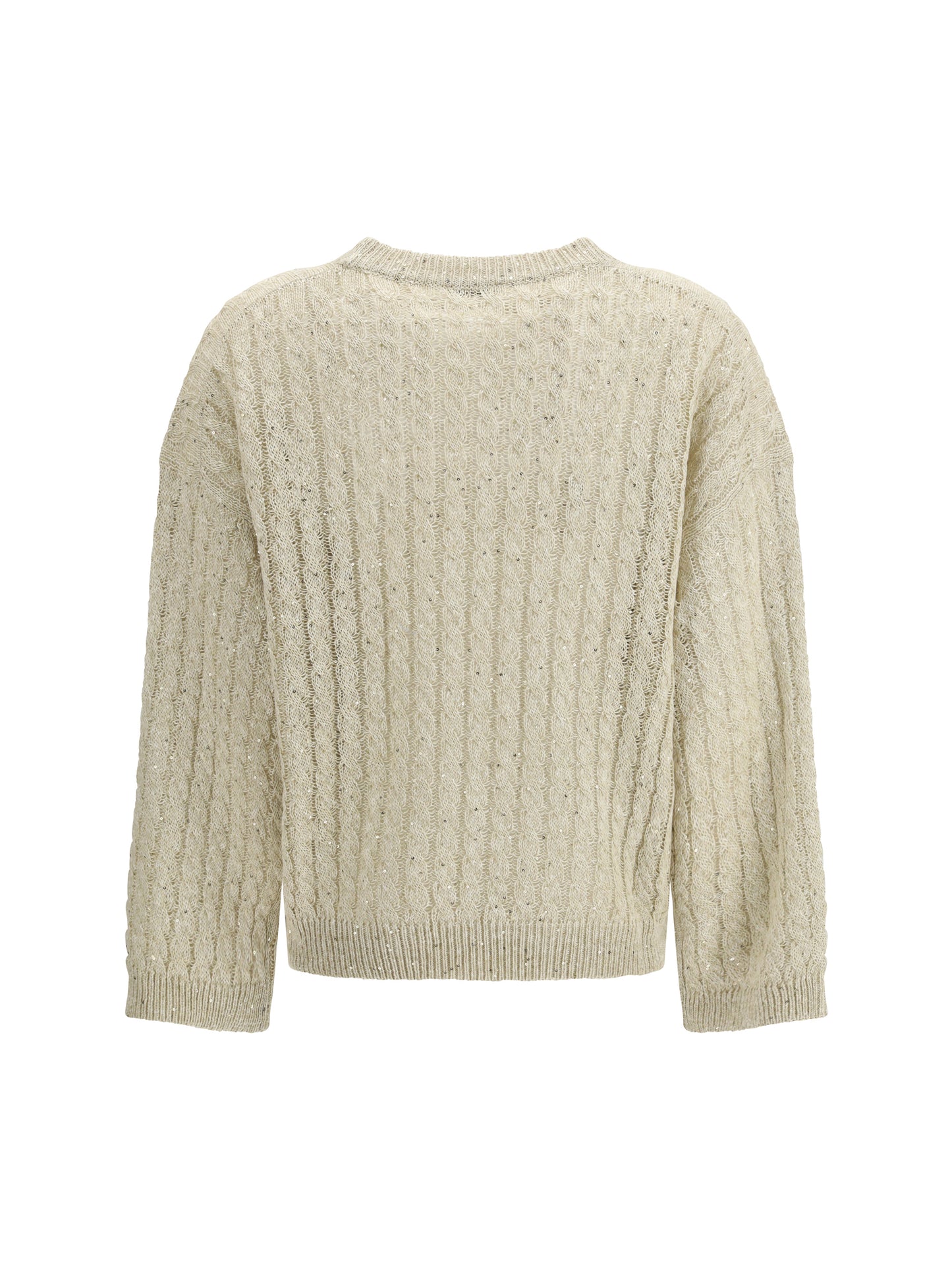 BRUNELLO CUCINELLI Dazzling Cable linen Sweater with openwork ribbing