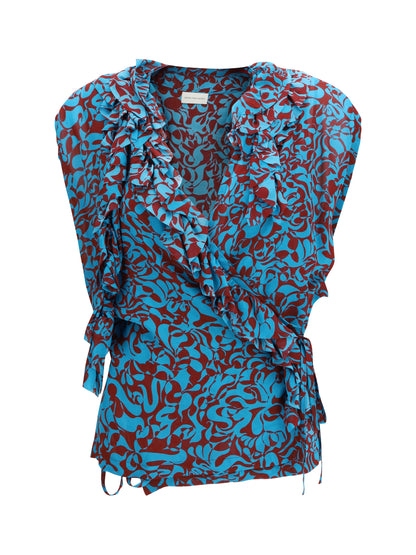 Dries Van Noten Printed cotton Blouse - Turquoise