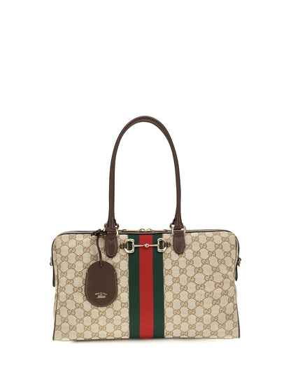 Gucci Large Horsebit Web top Handle Bag - Vint.Sand/Dk.Bro/Vrv