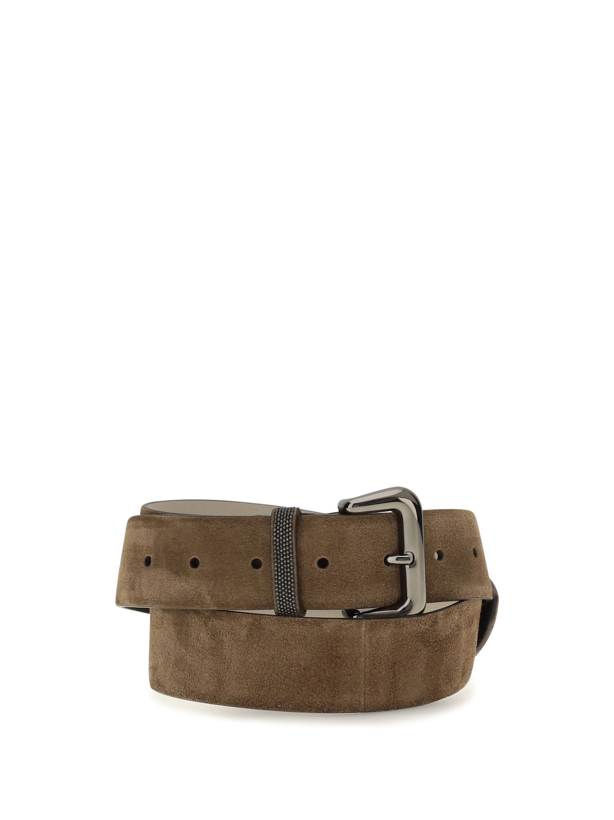 Brunello Cucinelli Suede Belt with jewelry detail - Caramello
