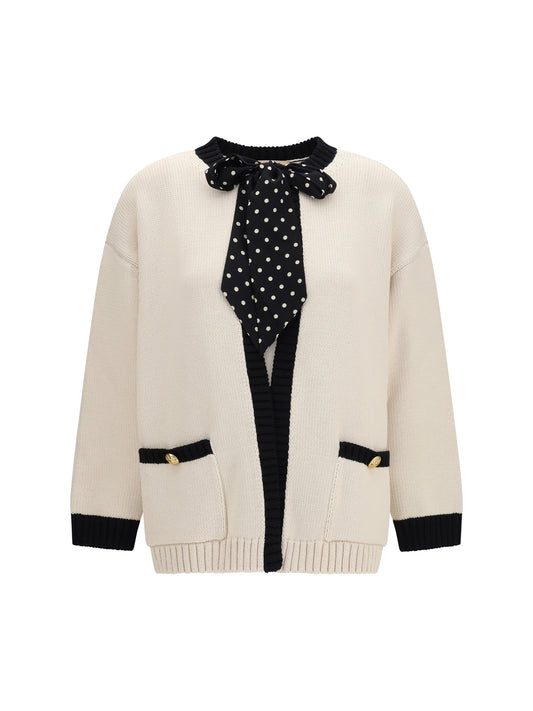 VALENTINO Open polka-dot bow Cardigan