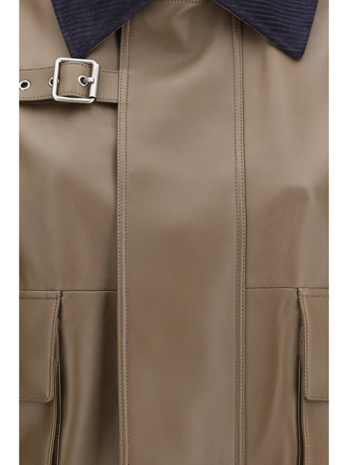 Loewe Cropped nappa Leather Jacket - Khaki Green