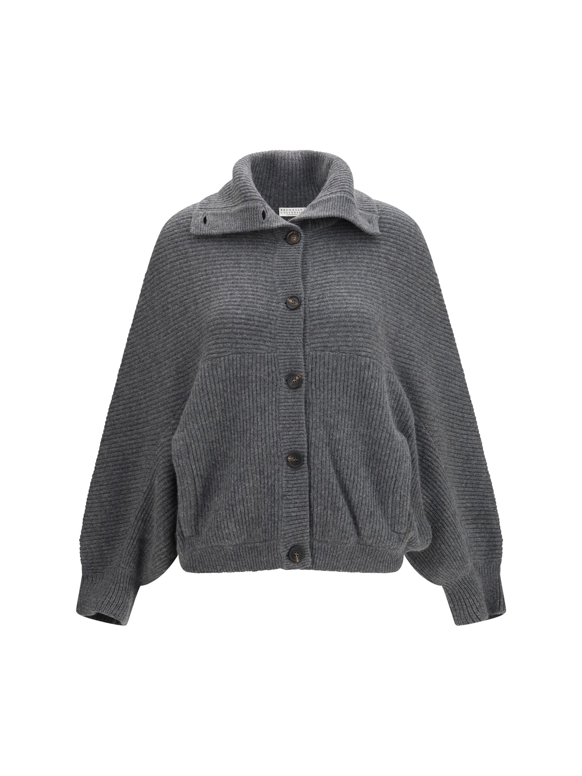 Brunello Cucinelli High neck cashmere Cardigan - Piombo