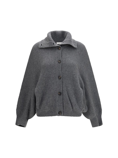 Brunello Cucinelli High neck cashmere Cardigan - Piombo
