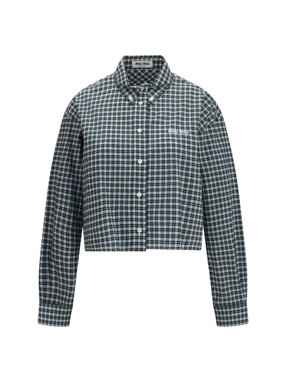 Miu Miu Checked embroidered Shirt - Bianco+Verde
