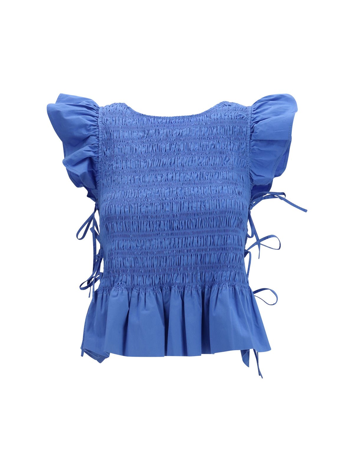 Ganni Ruched cotton Top with side bows - Marina