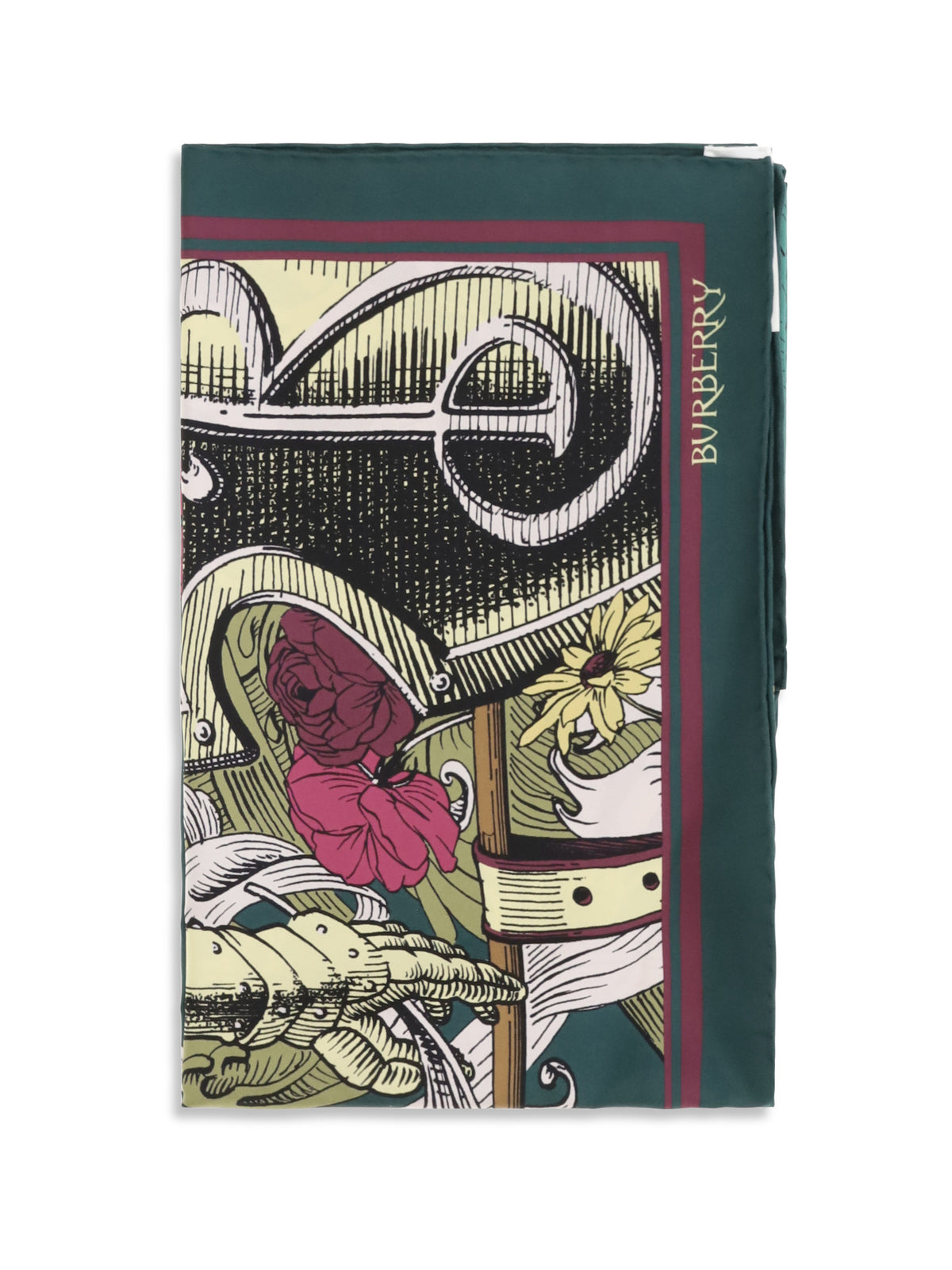 Burberry Silk Scarf with Etched Knight - Emerald Green