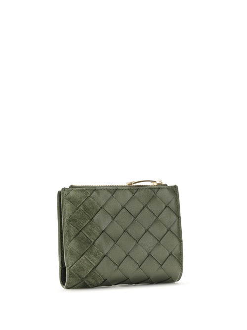Bottega Veneta Bifold Intrecciato Wallet - Green Tweed-Gold
