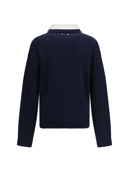 Balenciaga Cotton Sweater with shirt details - Navy/White