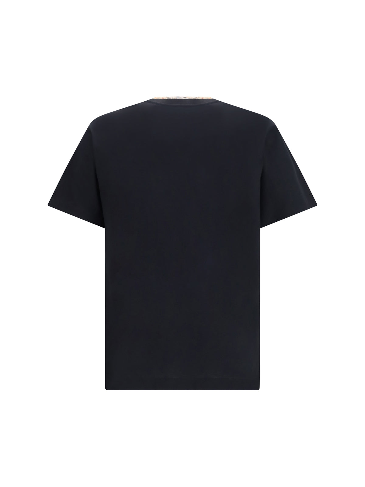 Burberry Cotton T-shirt with Check Trims - Black