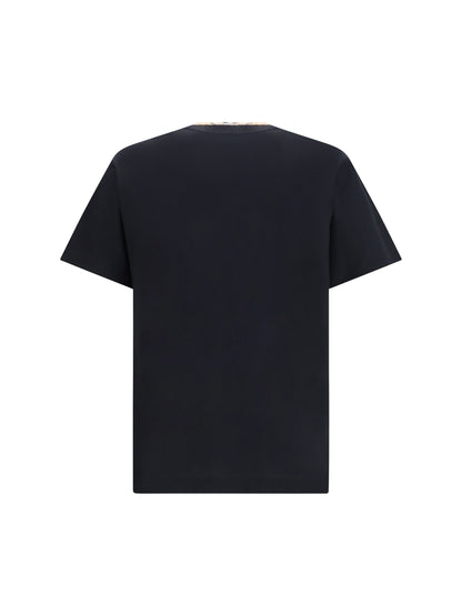 Burberry Cotton T-shirt with Check Trims - Black