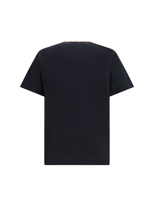 Burberry Cotton T-shirt with Check Trims - Black