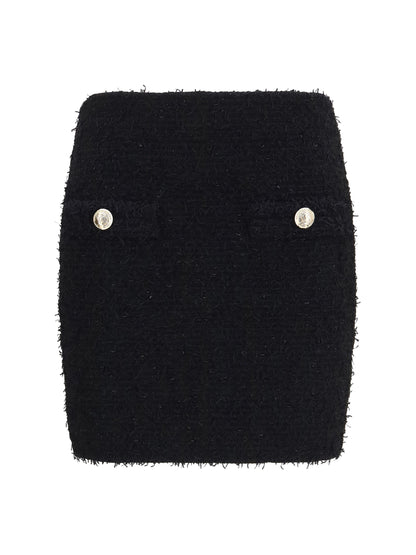 Balmain Tweed Mini Skirt with logo buttons - Noir