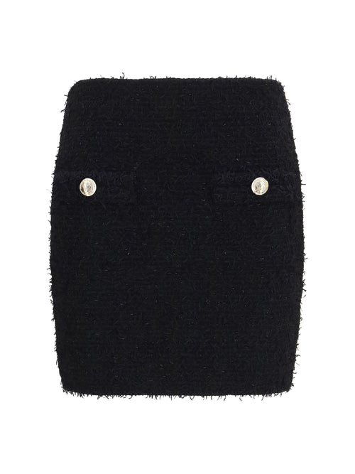 Balmain Tweed Mini Skirt with logo buttons - Noir