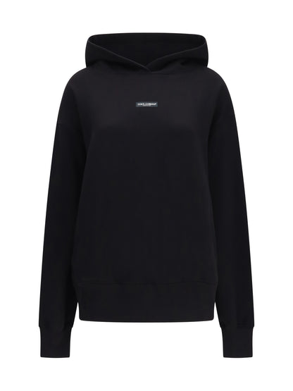 Dolce & Gabbana Cotton Hooded Sweatshirt with logo patch - Black