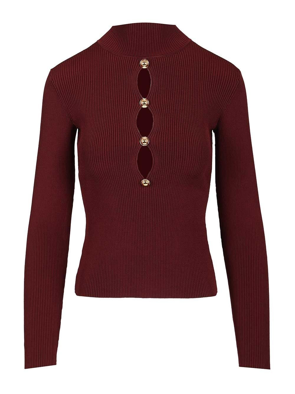 Self-Portrait Keyhole Knit Top - Bordeaux