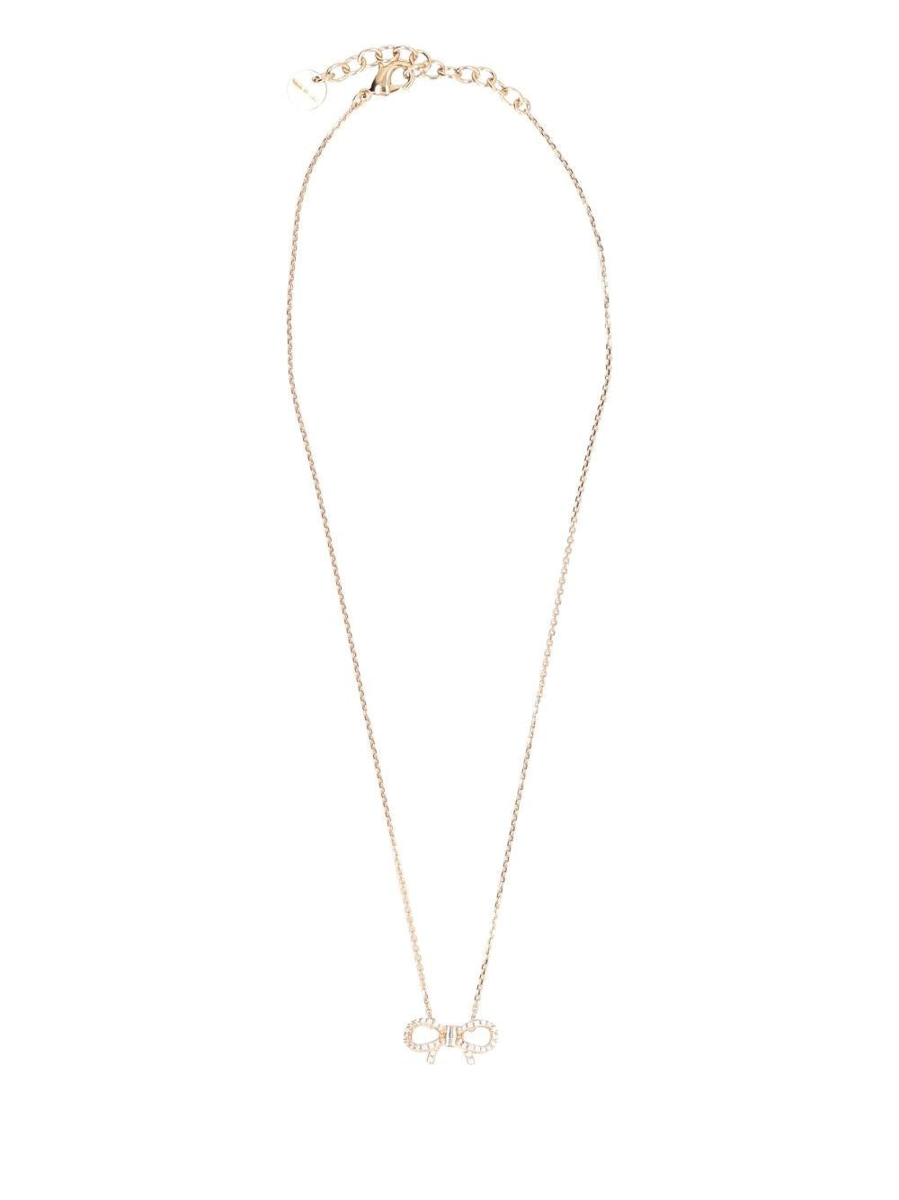 Ferragamo Necklace With Bow And Crystals - Gold