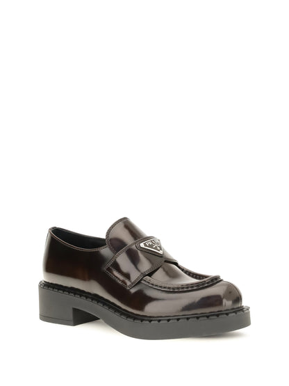Prada Leather logo Loafers - Bruciato
