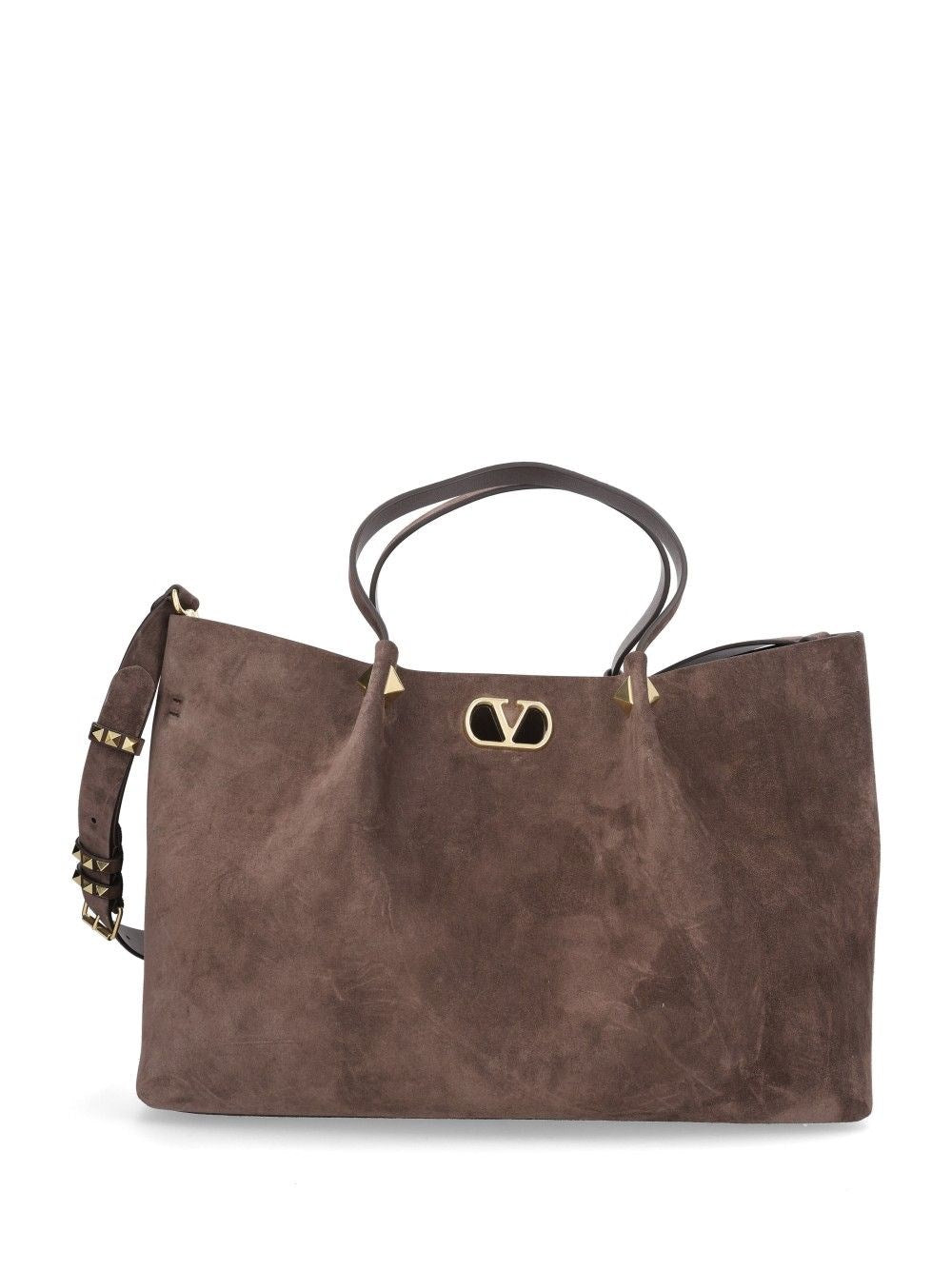 Valentino Garavani Vlogo Signature Shopping Bag In Suede - Brown