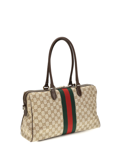 Gucci Large Horsebit Web top Handle Bag - Vint.Sand/Dk.Bro/Vrv