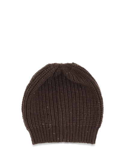 Brunello Cucinelli Cashmere Beanie with sequins - Fondente