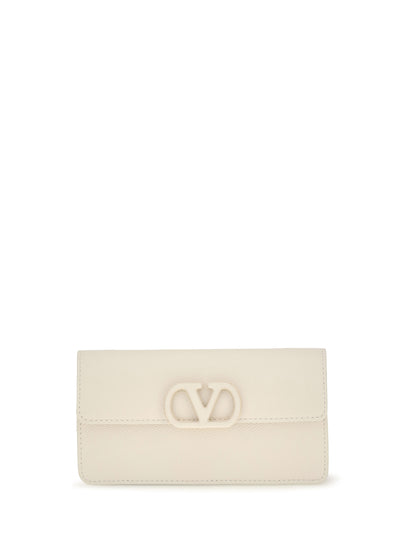 Valentino Garavani VLogo signature grainy calfskin chain Wallet - Light Ivory