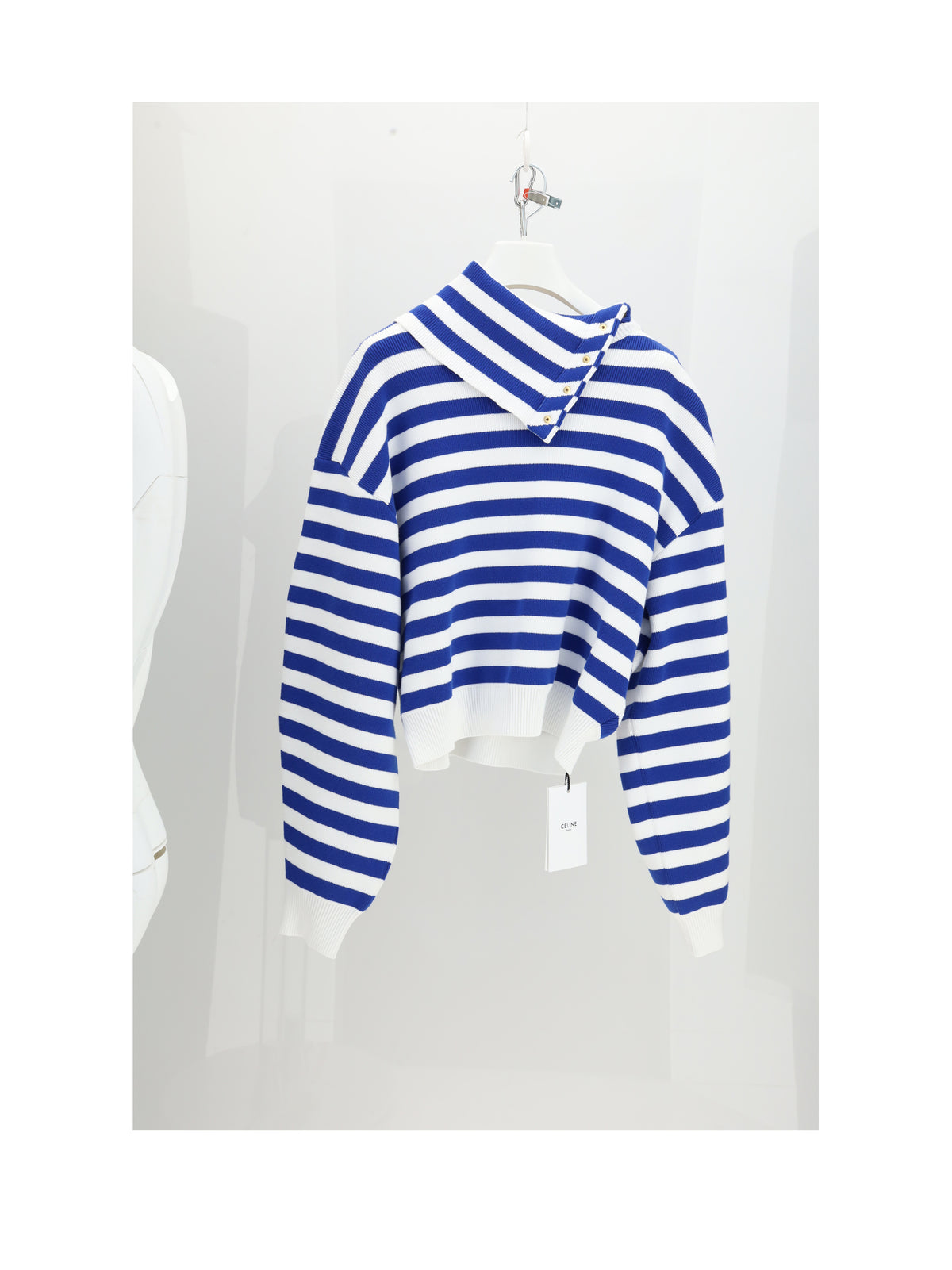 Celine HIGH NECK SWEATER - White/Royal Blue
